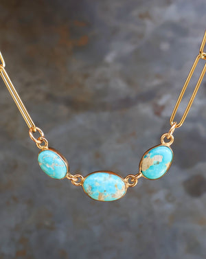 Triple Turquoise Necklace with Gold Fill Paperclip Chain B8