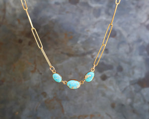 Triple Turquoise Necklace with Gold Fill Paperclip Chain B8
