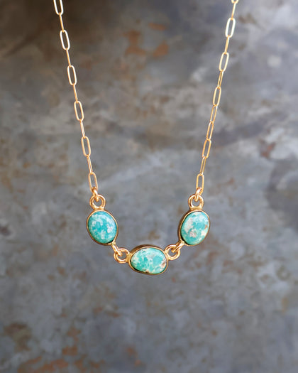 Triple Turquoise Necklace with Gold Fill Paperclip Chain