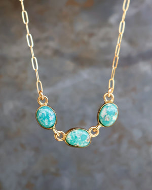 Triple Turquoise Necklace with Gold Fill Paperclip Chain B7
