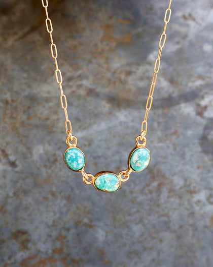 Triple Turquoise Necklace with Gold Fill Paperclip Chain