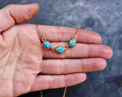Triple Turquoise Necklace with Gold Fill Paperclip Chain