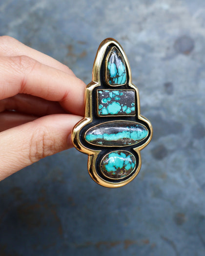 Hubei Turquoise Shadow Box Ring in Gold Alchemia- Adjustable Size