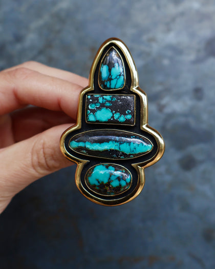Hubei Turquoise Shadow Box Ring in Gold Alchemia- Adjustable Size
