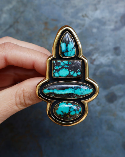 Hubei Turquoise Shadow Box Ring in Gold Alchemia- Adjustable Size