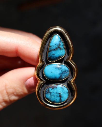 Hubei Turquoise Shadow Box Ring in Gold Alchemia- Adjustable Size