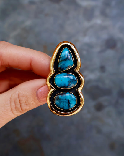Hubei Turquoise Shadow Box Ring in Gold Alchemia- Adjustable Size