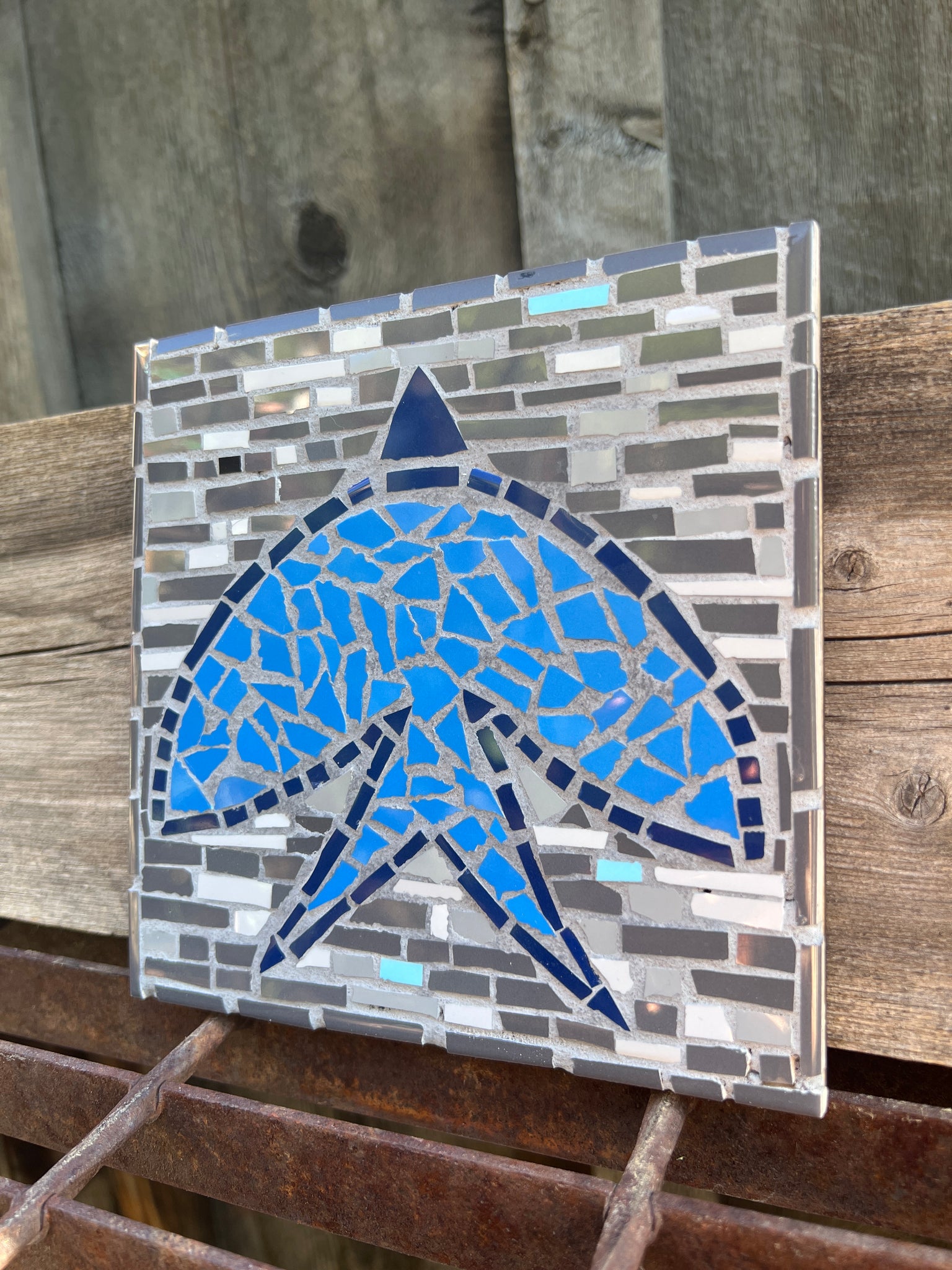 Grey & Blue Bird Mosaic Tile 6"