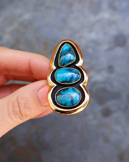 Hubei Turquoise Shadow Box Ring in Gold Alchemia- Adjustable Size