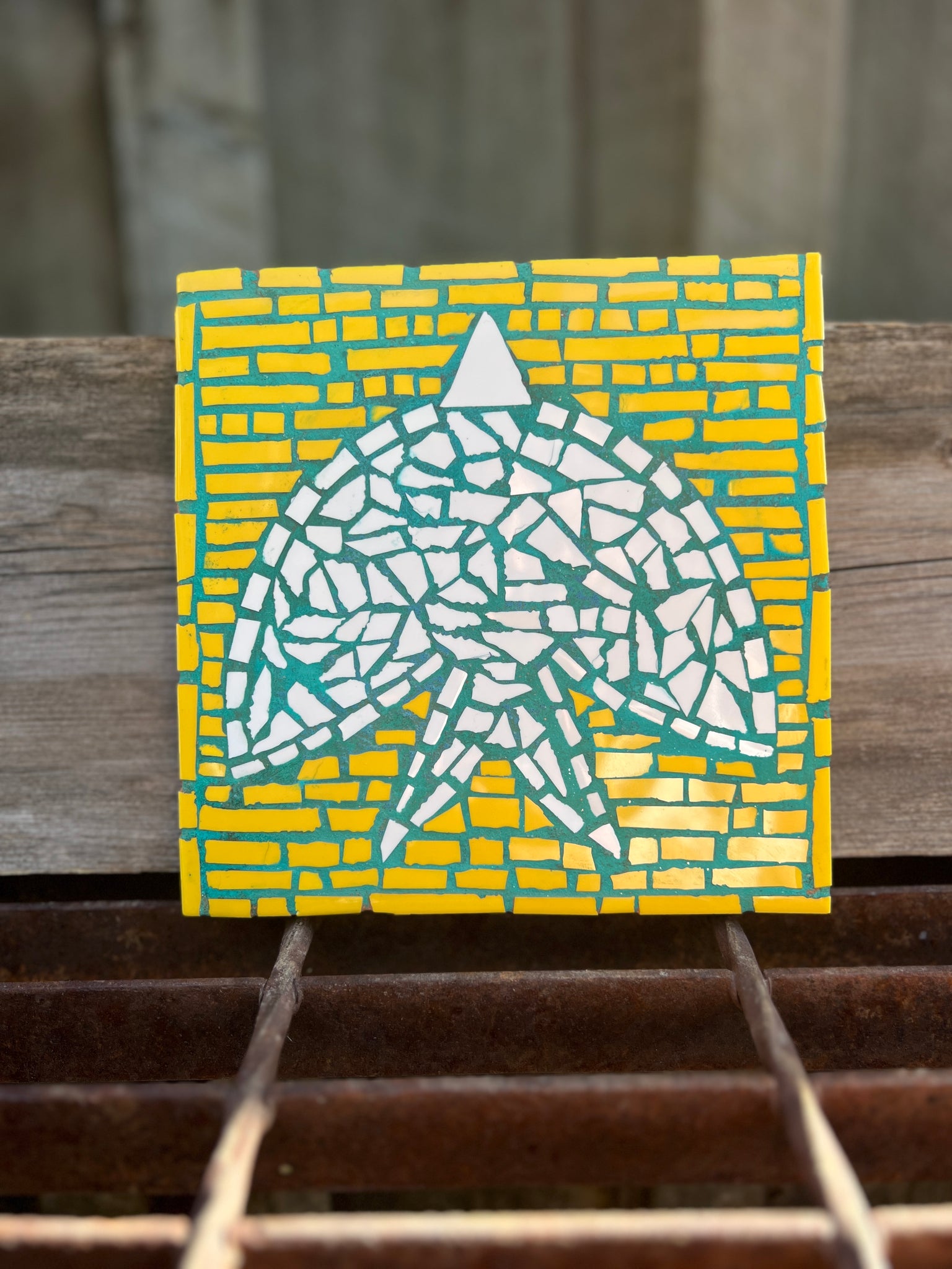 Yellow and Teal Bird Mosaic Tile 6"