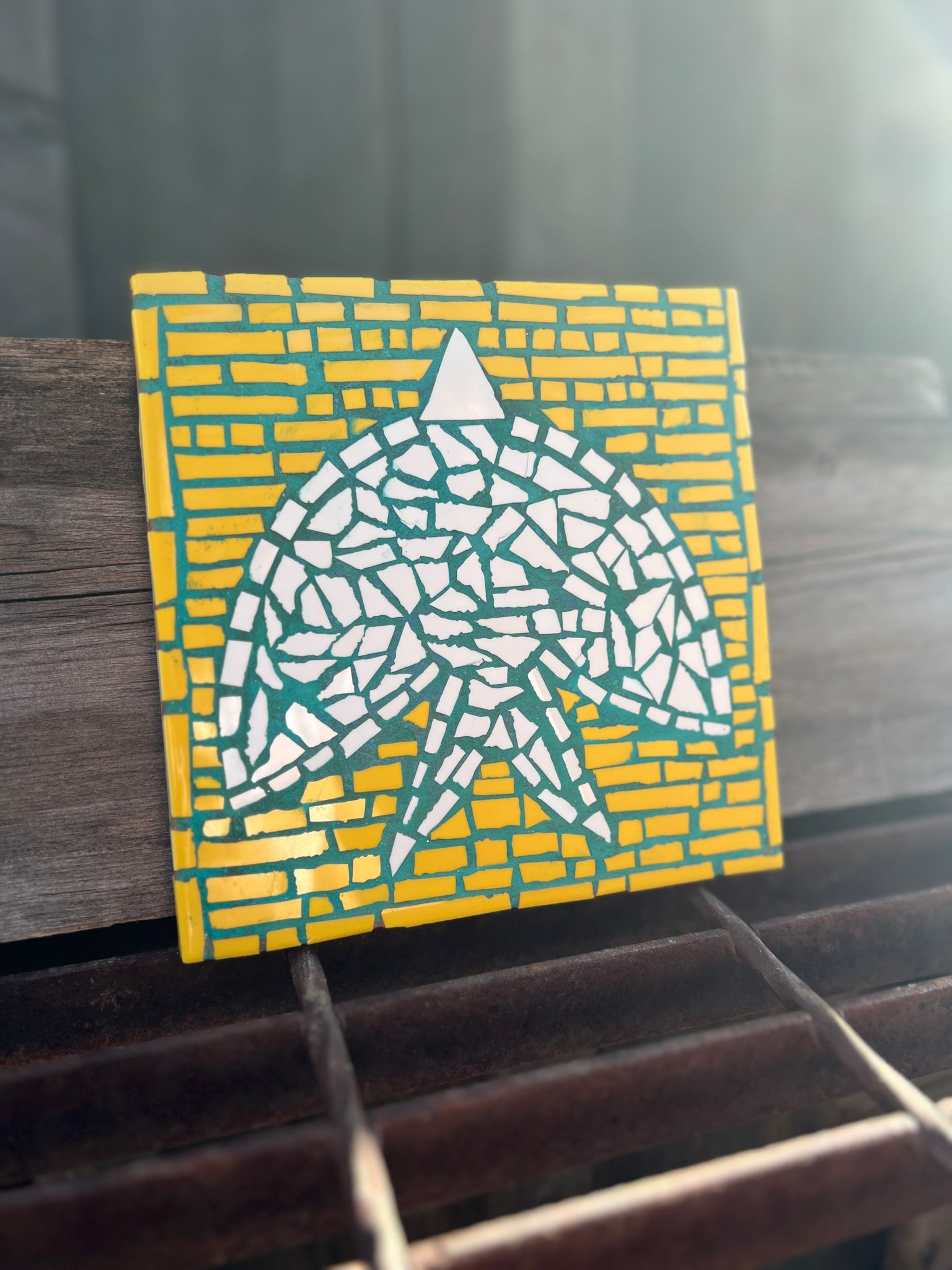 Yellow and Teal Bird Mosaic Tile 6"