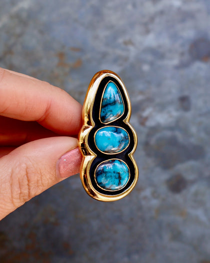 Hubei Turquoise Shadow Box Ring in Gold Alchemia- Adjustable Size