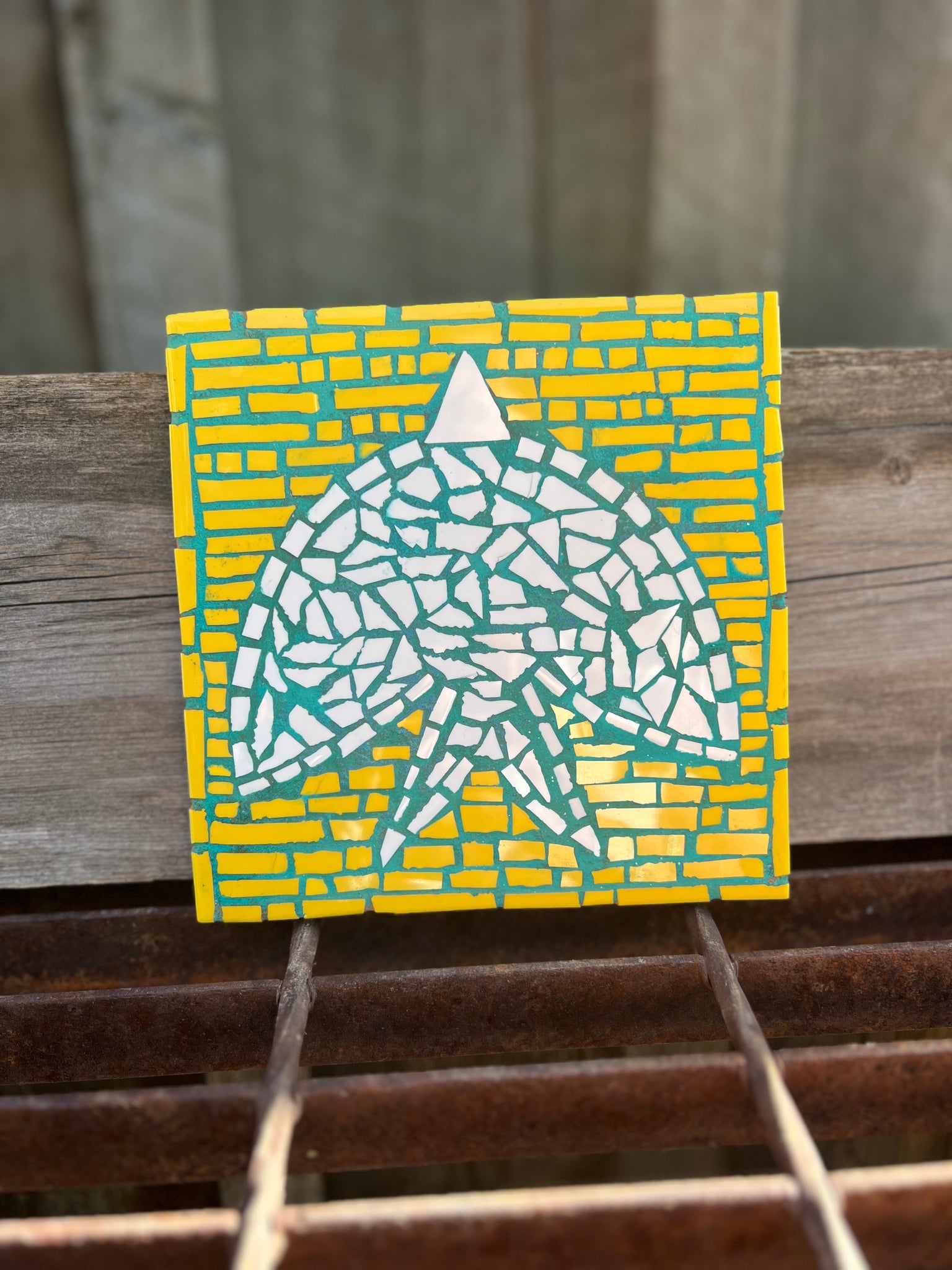 Yellow and Teal Bird Mosaic Tile 6"