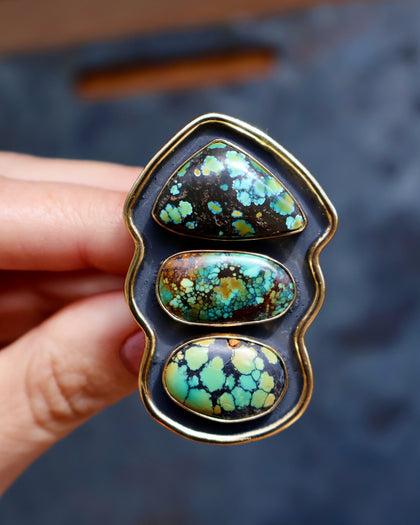 Hubei Turquoise Shadow Box Ring in Gold Alchemia- Adjustable Size