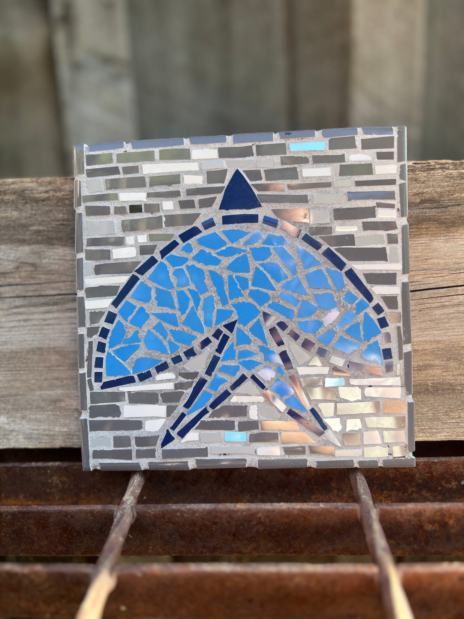 Grey & Blue Bird Mosaic Tile 6"