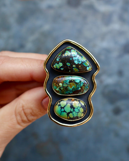 Hubei Turquoise Shadow Box Ring in Gold Alchemia- Adjustable Size