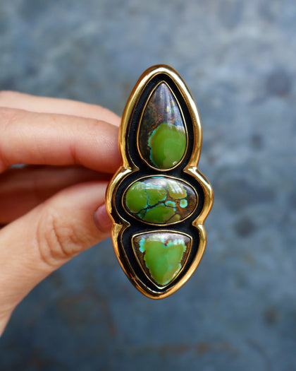 Hubei Turquoise Shadow Box Ring in Gold Alchemia- Adjustable Size