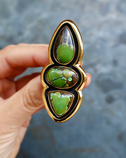 Hubei Turquoise Shadow Box Ring in Gold Alchemia- Adjustable Size