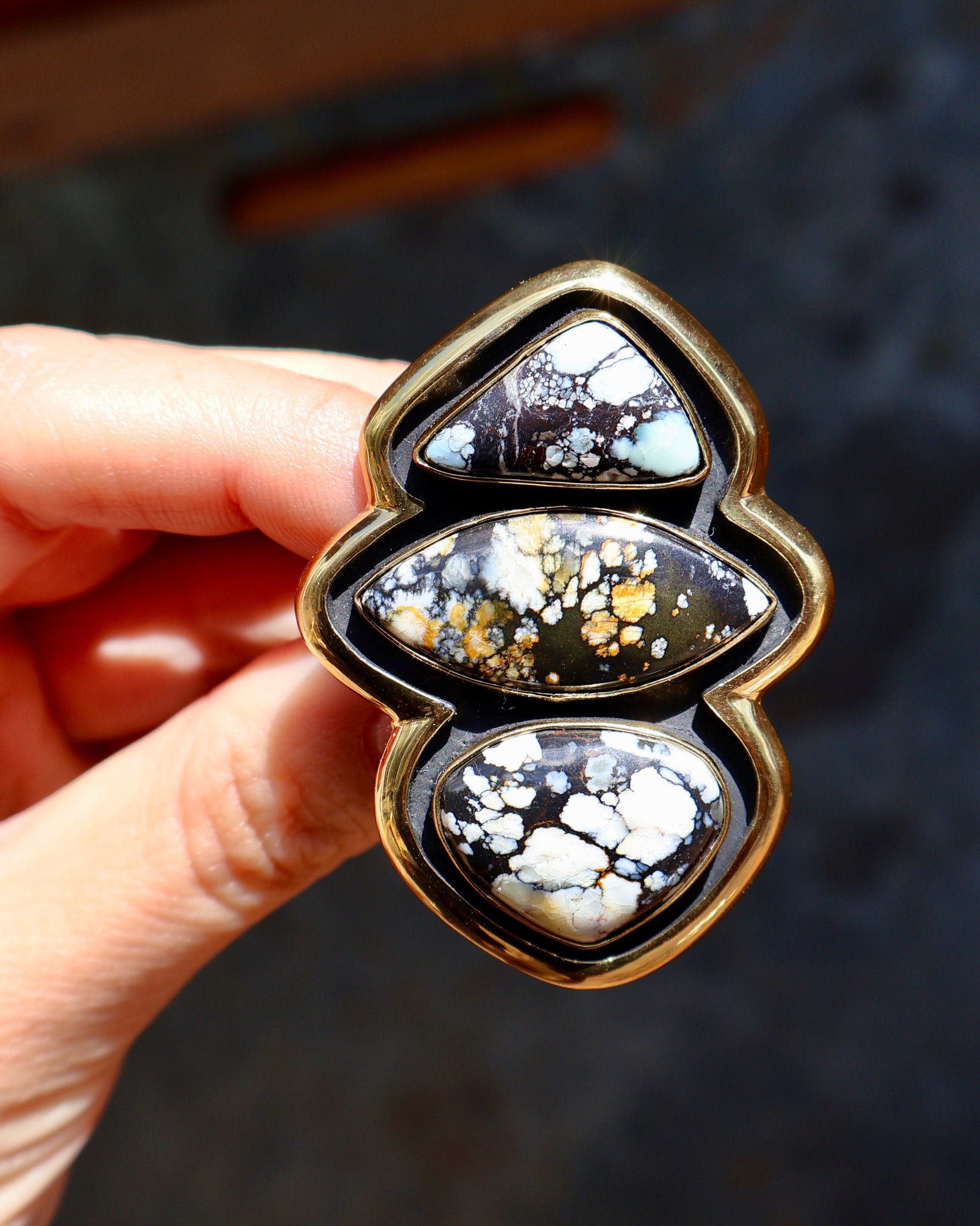 Cloud Mountain Turquoise Shadow Box Ring in Gold Alchemia- Adjustable Size B13