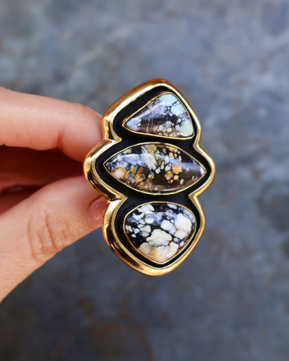 Cloud Mountain Turquoise Shadow Box Ring in Gold Alchemia- Adjustable Size