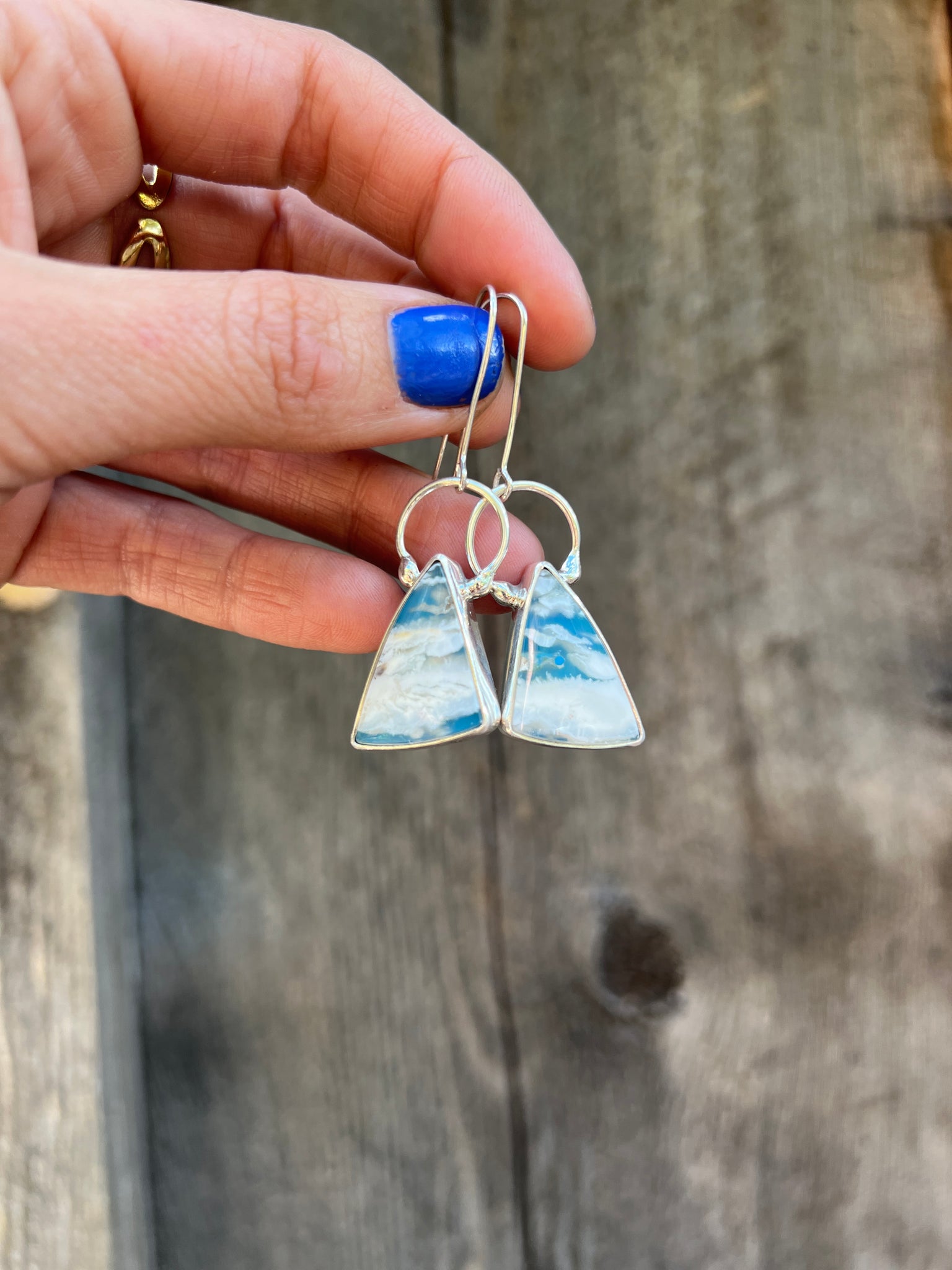 Cloud Plume Agate Earring Sterling Silver #201