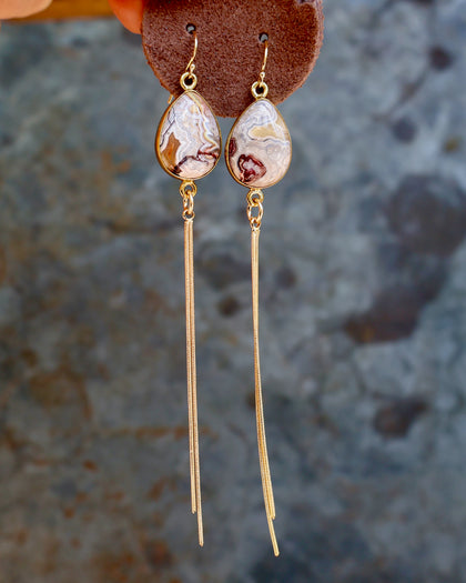 Picasso Stone & Sparkling Snake Chain Long Earrings