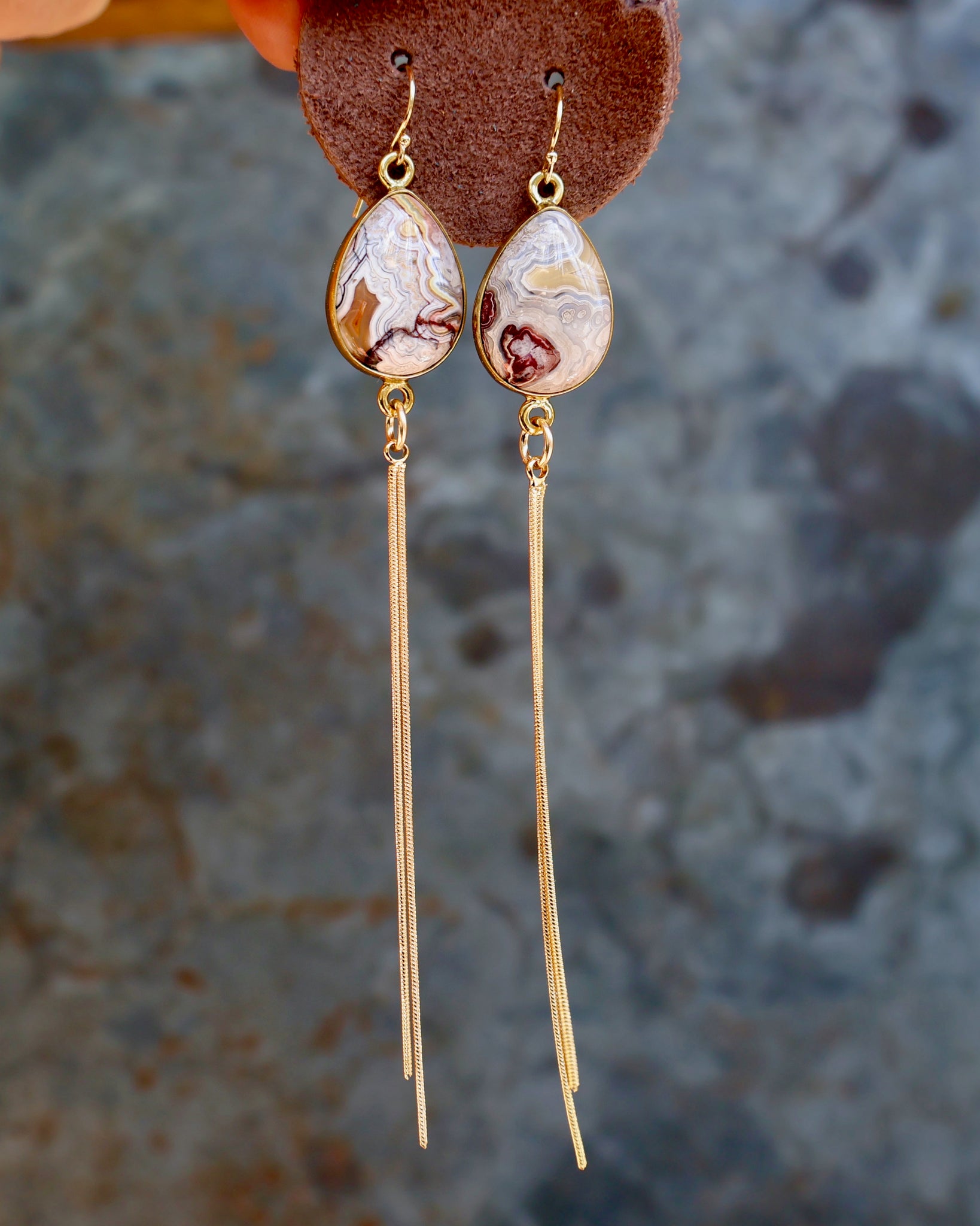 Picasso Stone & Sparkling Snake Chain Long Earrings B19