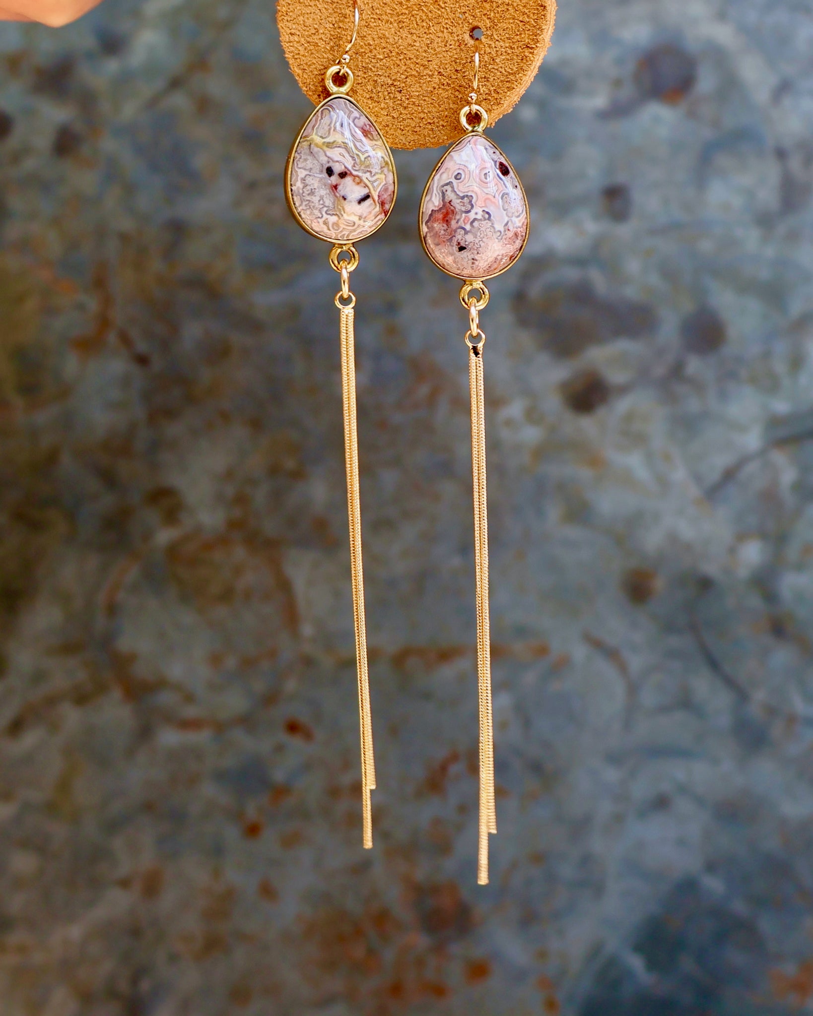 Picasso Stone & Sparkling Snake Chain Long Earrings B20