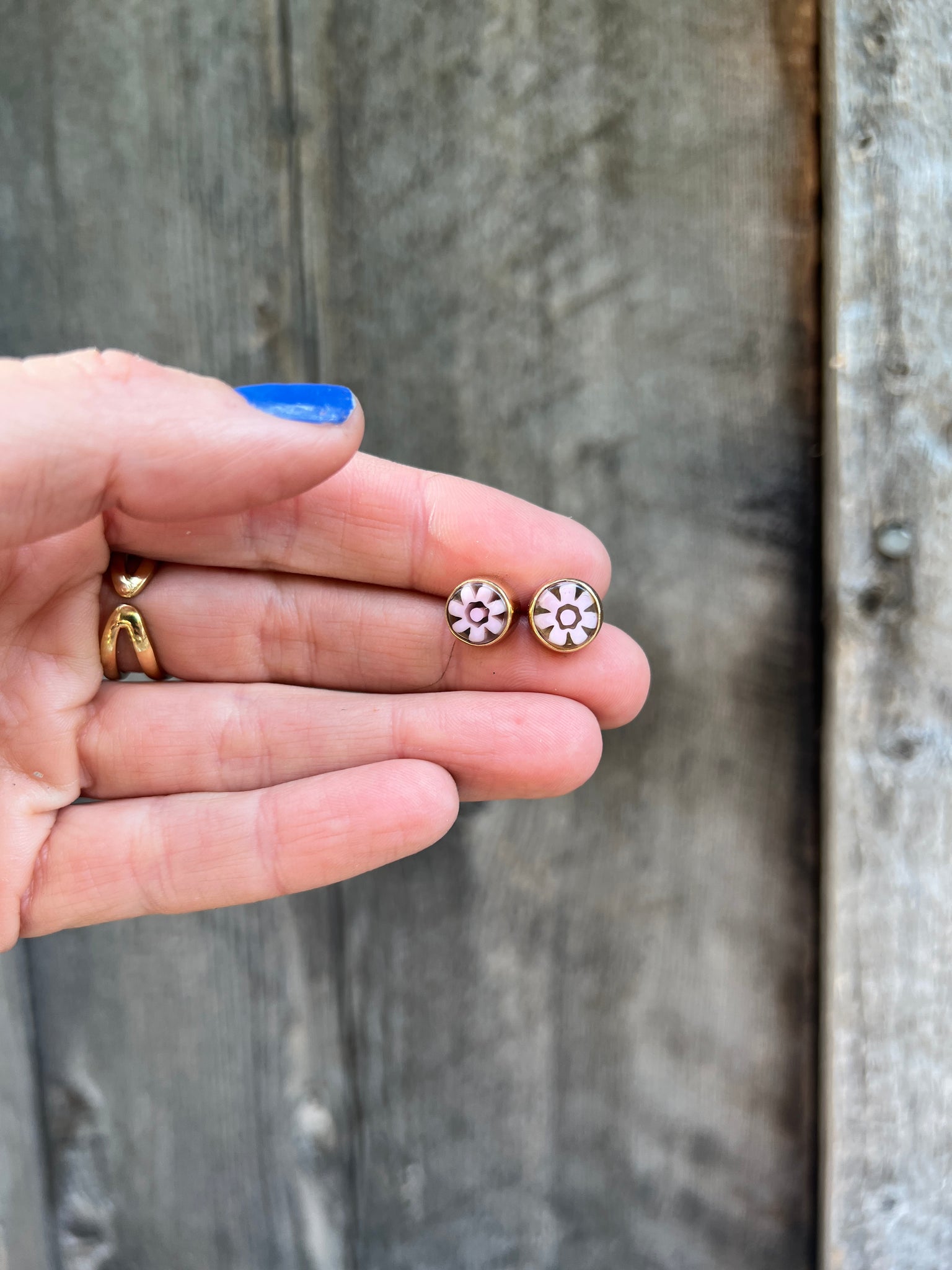 Tiny Millefiori Glass Flower Stud #204