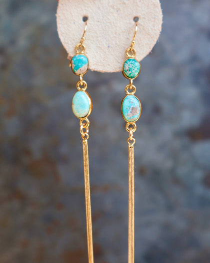 Turquoise & Sparkling Snake Chain Long Earrings