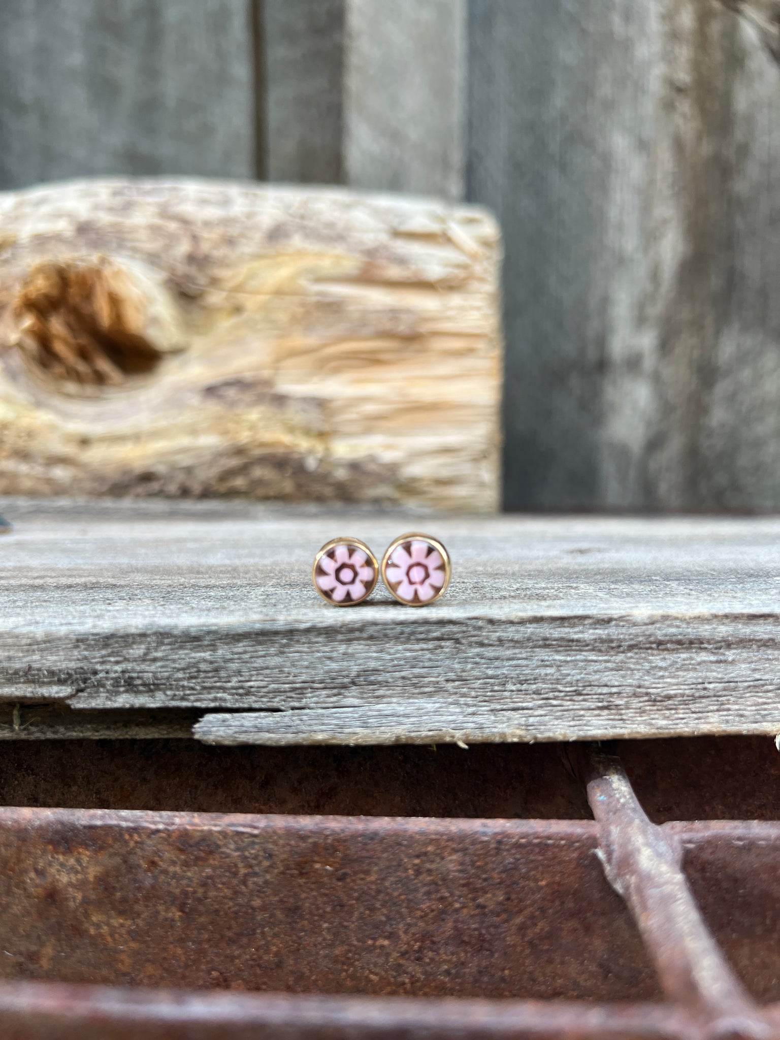 Tiny Millefiori Glass Flower Stud #204