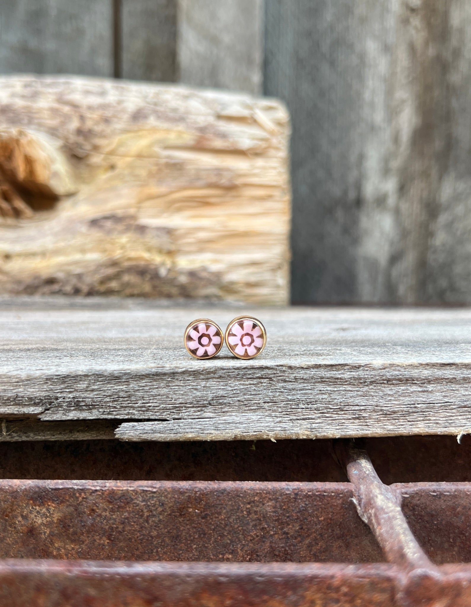 Tiny Millefiori Glass Flower Stud #204