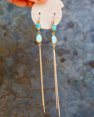 Turquoise & Sparkling Snake Chain Long Earrings B21