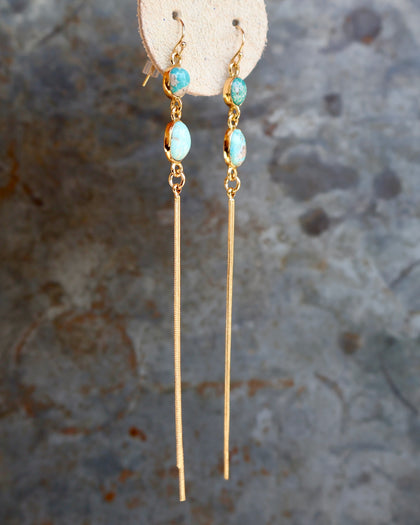 Turquoise & Sparkling Snake Chain Long Earrings