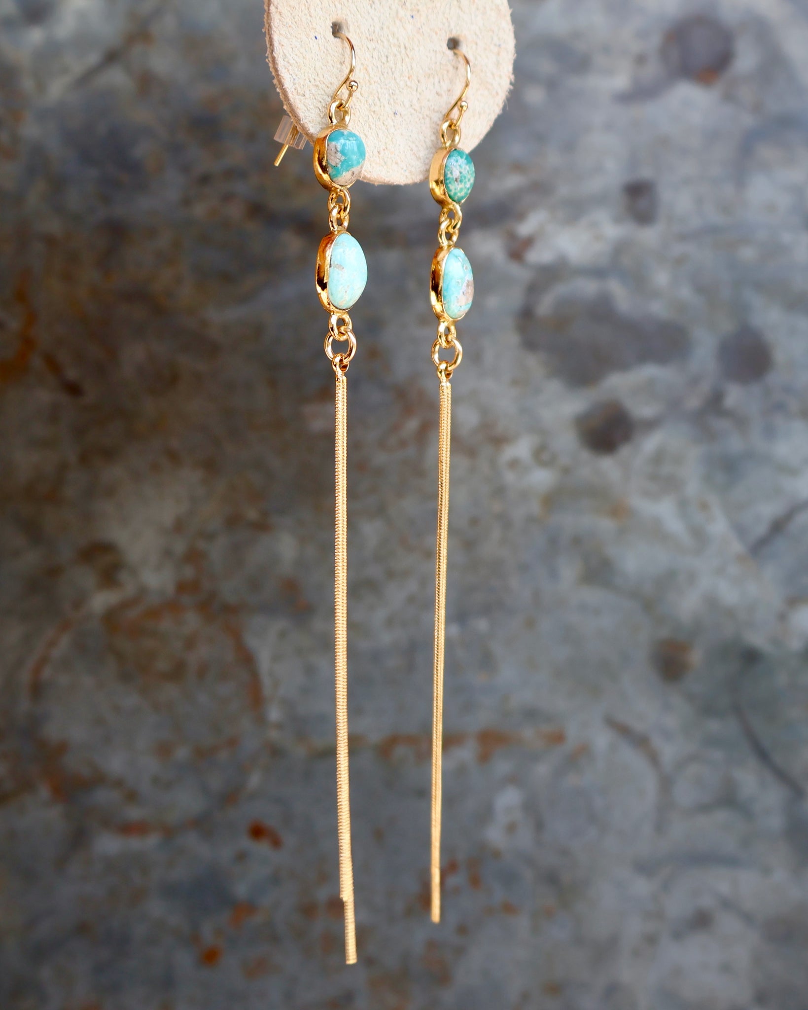 Turquoise & Sparkling Snake Chain Long Earrings B21