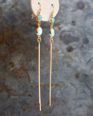 Turquoise & Sparkling Snake Chain Long Earrings B21