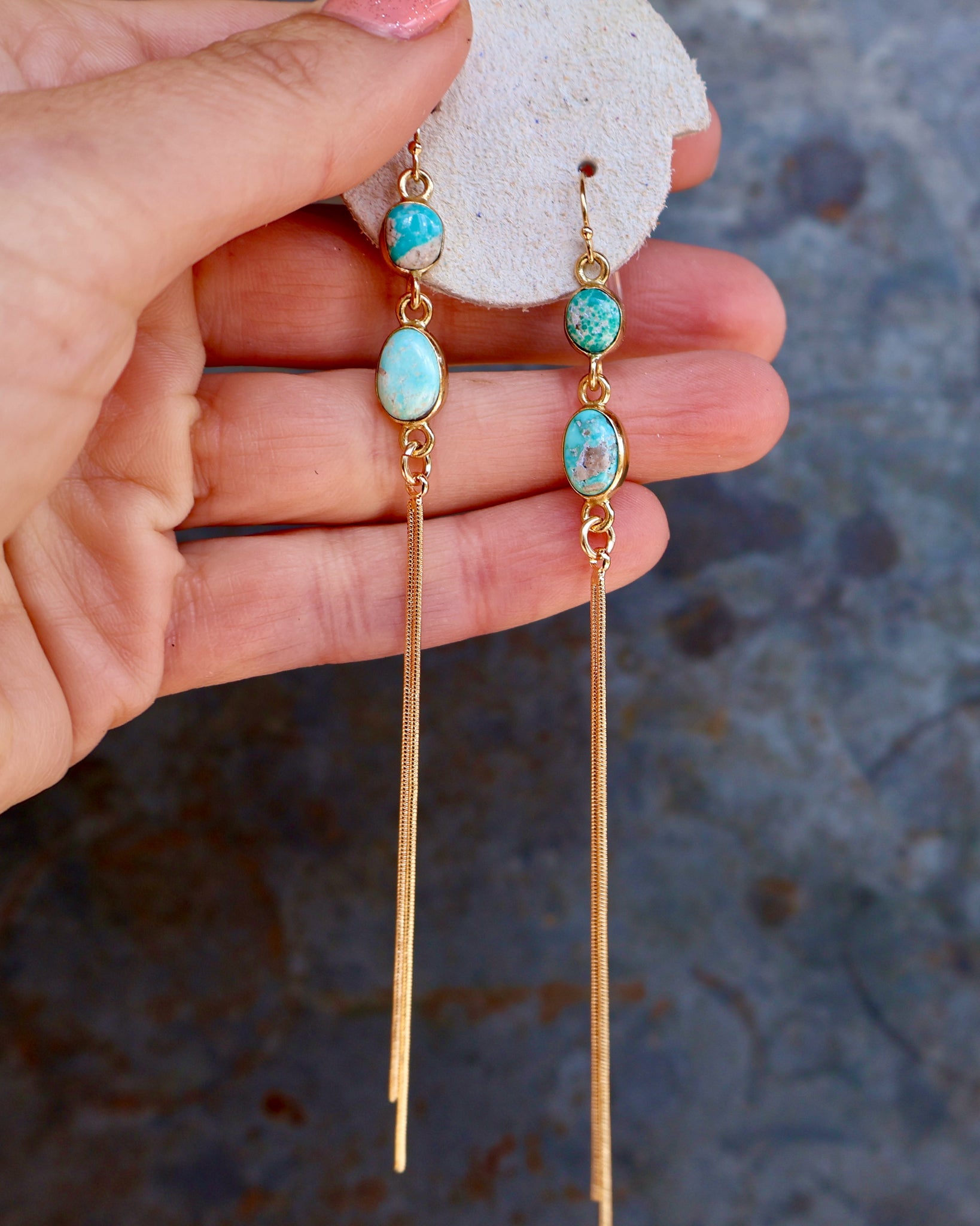 Turquoise & Sparkling Snake Chain Long Earrings B21
