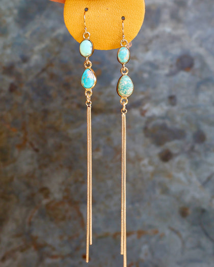 Turquoise & Sparkling Snake Chain Long Earrings