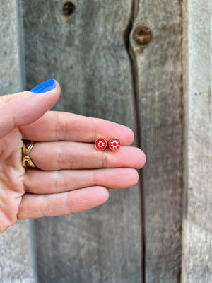 Tiny Millefiori Glass Flower Stud #206