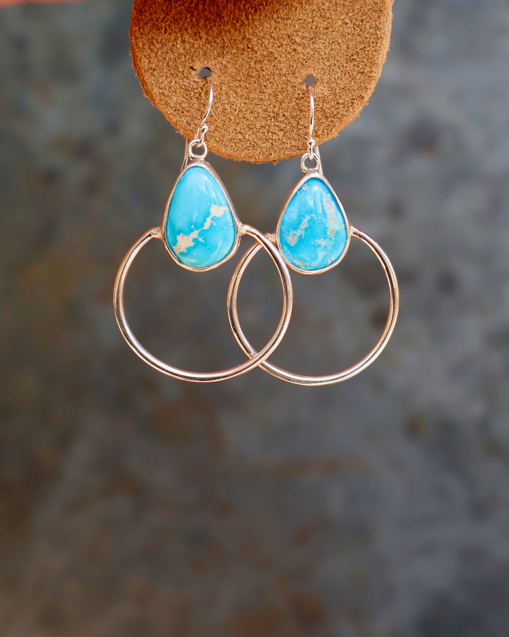 Turquoise & Sterling Silver Hoop Earrings B23