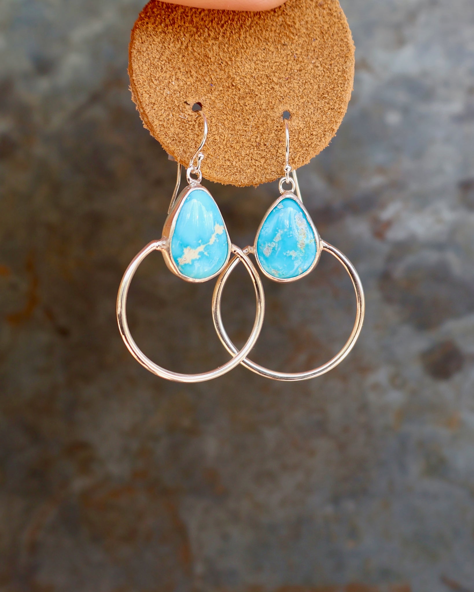 Turquoise & Sterling Silver Hoop Earrings B23