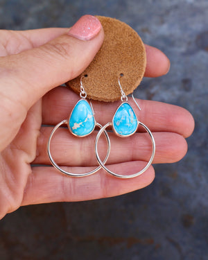 Turquoise & Sterling Silver Hoop Earrings B23
