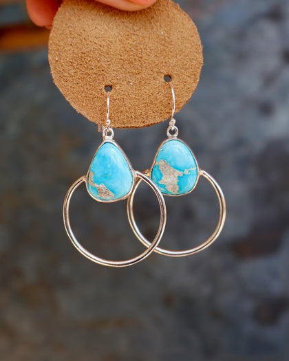 Turquoise & Sterling Silver Hoop Earrings
