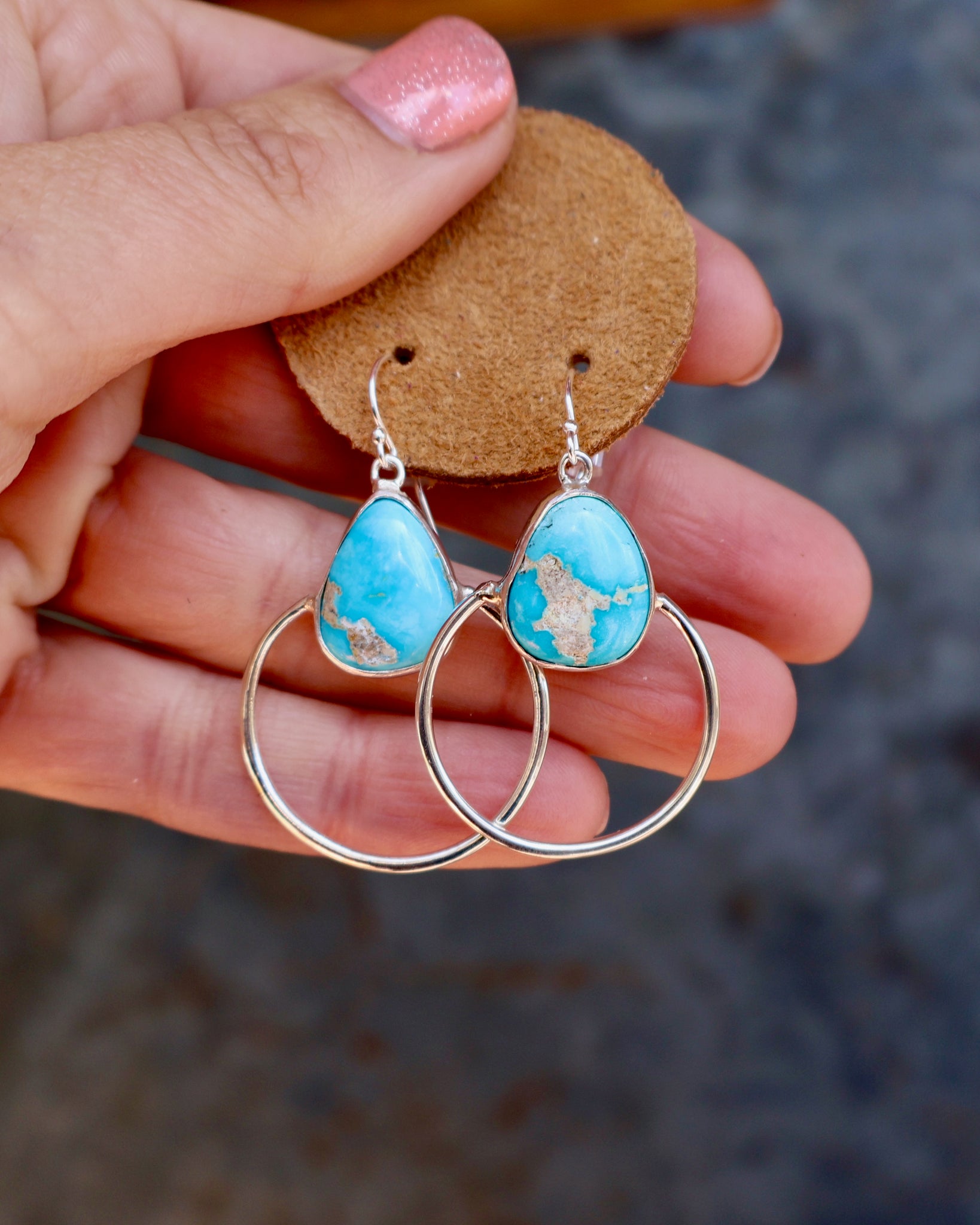 Turquoise & Sterling Silver Hoop Earrings B24