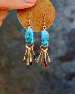 Turquoise & Gold Alchemia Fringe Earrings B25