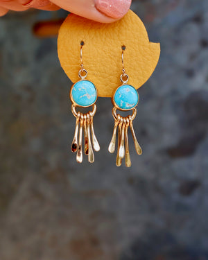 Turquoise & Gold Alchemia Fringe Earrings B27