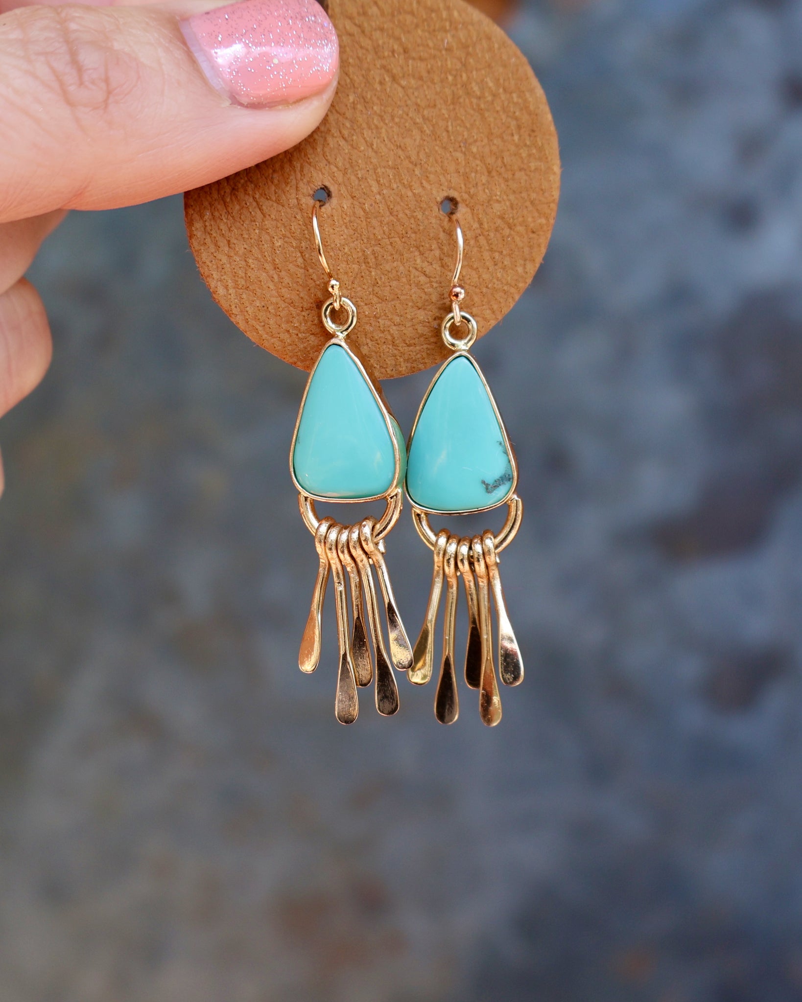 Turquoise & Gold Alchemia Fringe Earrings B28