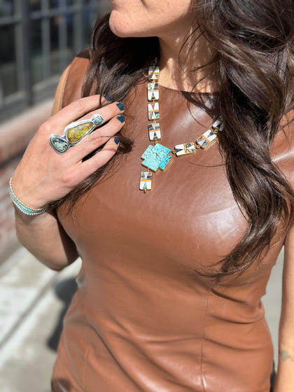 Abalone Inlay and Turquoise necklace in Gold Alchemia