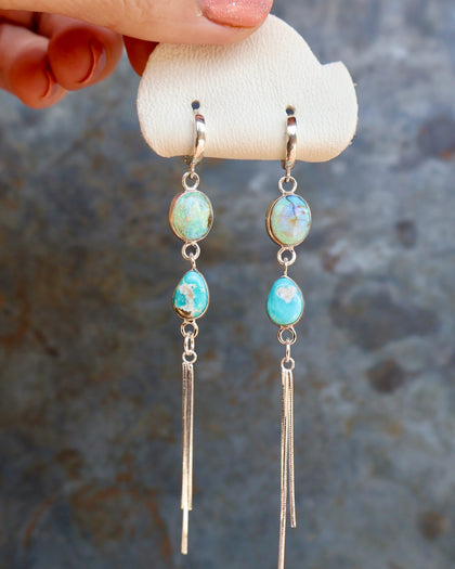 Turquoise & Opal Sparkling Snake Chain Long Earring in Sterling Silver