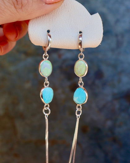 Turquoise & Opal Sparkling Snake Chain Long Earring in Sterling Silver